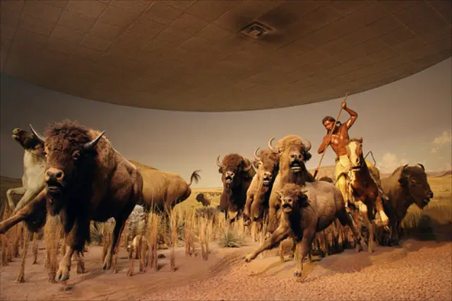 Diorama de tamaño natural en un museo, representando la caza  